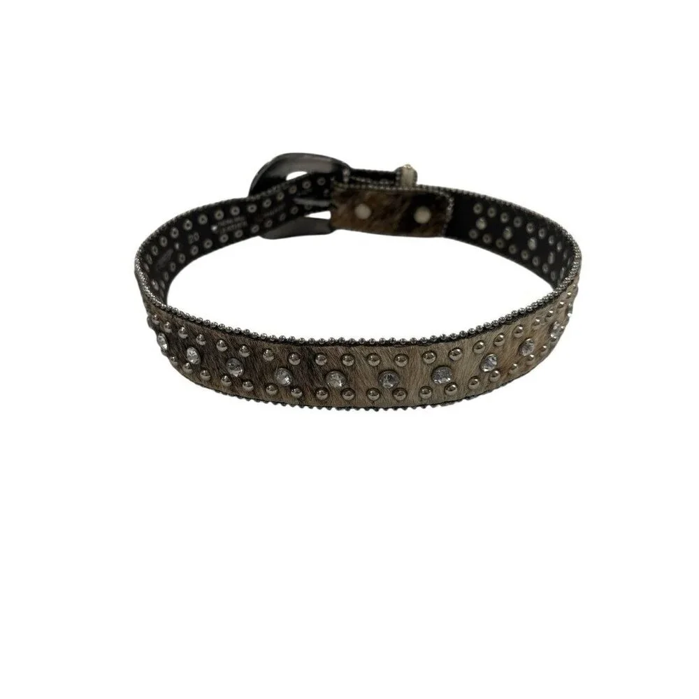 Nocona Belt Co. Girls' Rhinestone Leather Hair-On-Hide Leather Belt - Size 20